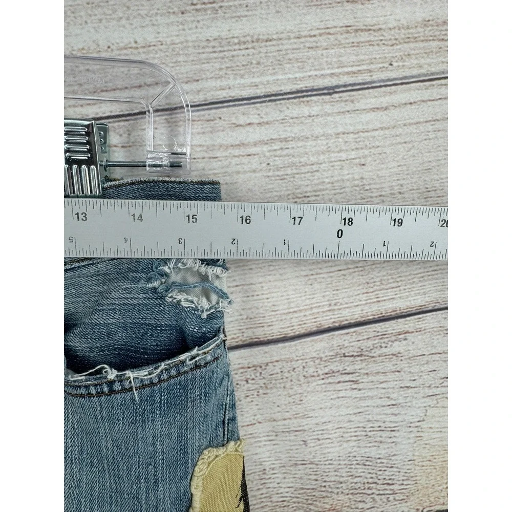 Lucky Brand Mod Madeline Jean Women 8 Blue Distressed JNCO Hatchetman Patch Y2K